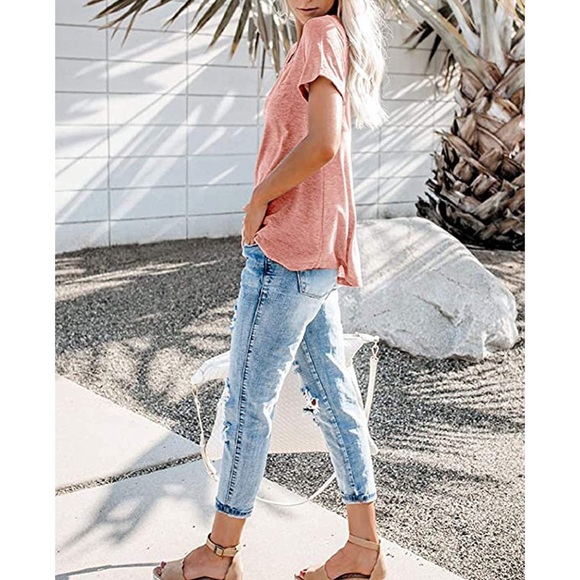 Pink casual short sleeve loose fit t shirt - Picture 3 of 5